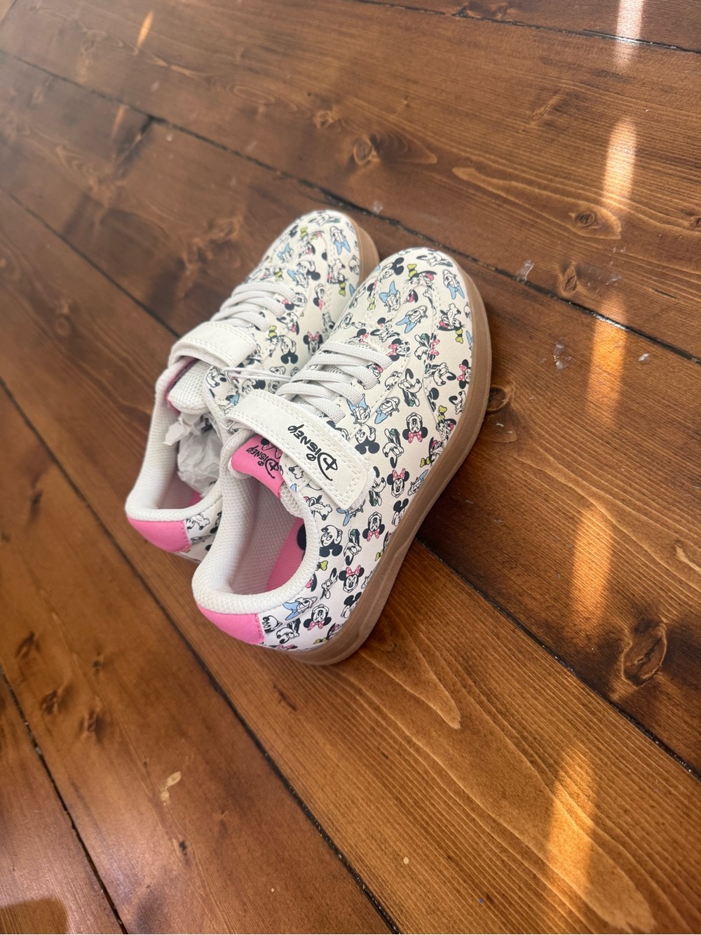 Disney White Sneakers with Pink Heel & Multi-Character Print